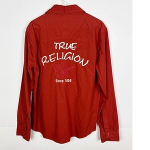 True Religion Button Up Shirt Men’s Size Large Western USA Rust